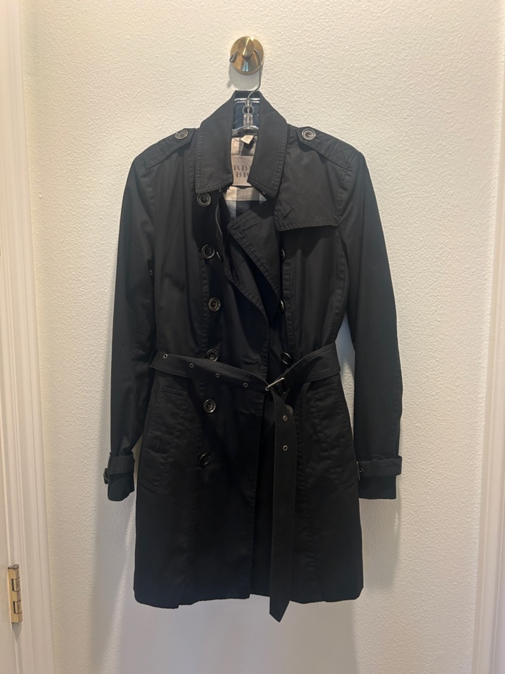 Burberry Black Trench Coat with Signature Check Lining USA size 6